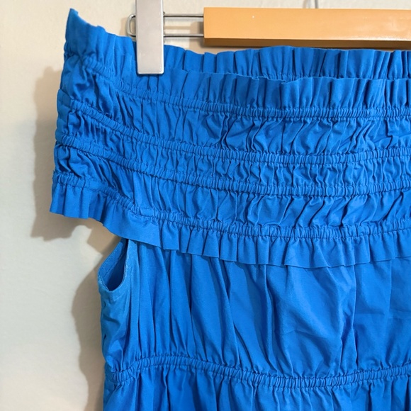 3/$10⚡️Joe Fresh Blue Smocked Ruffled 100% Cotton Off the Shoulder Top - Picture 4 of 13